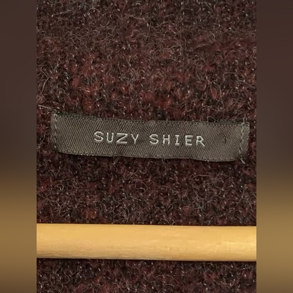 Suzy Shier - Long Line Open Front Cardigan - Burgundy Multi Colour Block - Picture 4 of 5